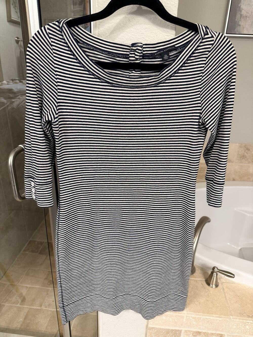 Banana Republic Striped Dress Women XS Navy White 3/4 Sleeve Nautical Stretch